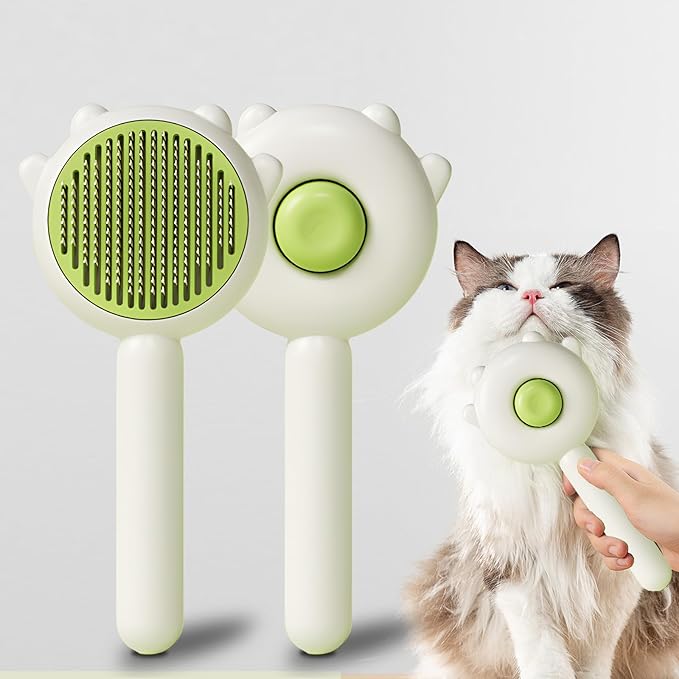 Pet Grooming Brush for Cats and Dogs, Self-Cleaning Sliker Brush for Removes Loose Undercoat, Mats, and Tangled Hair, Shedding Brush for Short or Long Haired Cats/Dogs (White-B)