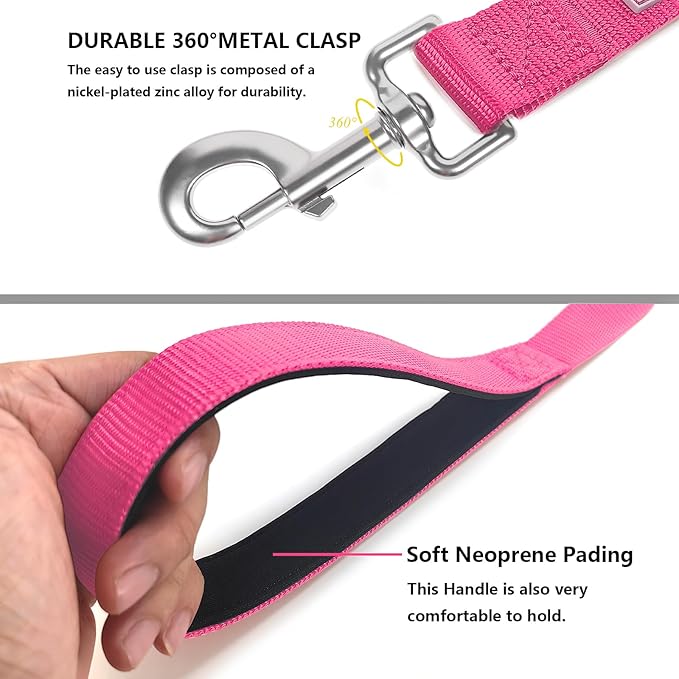 Basic Dog Leashes 6 FT Padded Handle Nylon Dogs Leashes for Large Dogs Hot Pink