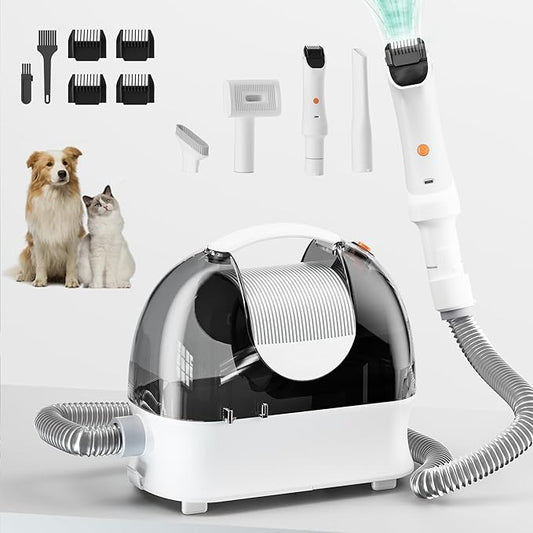 Pet Grooming Kit, Professional Dog Clippers Vacuum Suction 99% Hair, 3L Large Dust Cup Dog Grooming Vacuum for Shedding with 5 Pet Grooming Tools, Low Noise Pet Grooming Supplies (White)