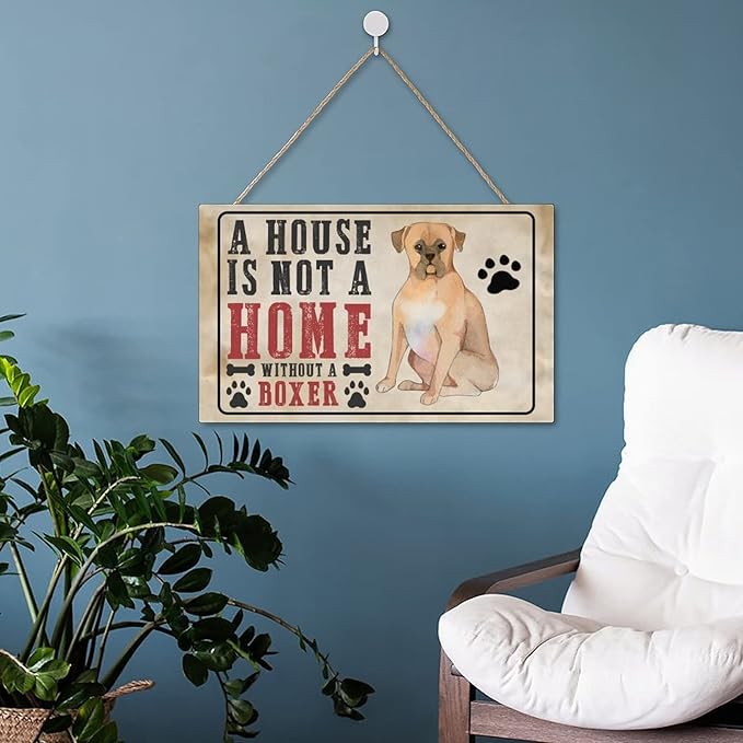 Farmhouse Dog Signs for Home Decor A House Is Not A Home Without A Boxer Vintage Wood Plaque with Dog Paw Print Funny Home Decor Dog Themed Wall Hanging Sign Dog Lover Gift Ideas 10"x16"