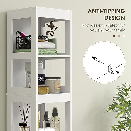 HOMCOM Narrow Bathroom Storage Cabinet, Bathroom Floor Cabinet with 2 Drawers & 3 Open Shelves, Freestanding Slim Storage Organizer for Small Spaces, White
