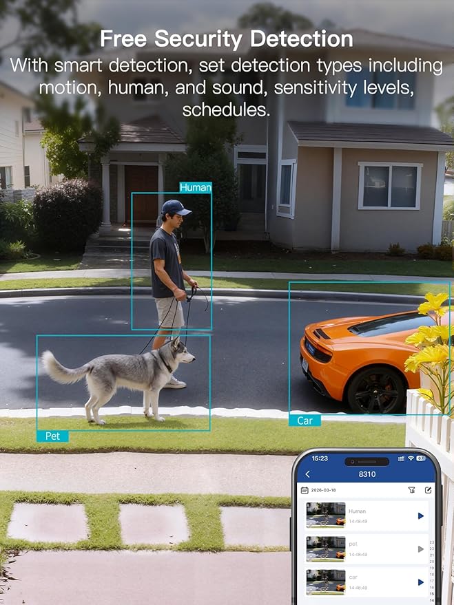 VIMTAG 2.5K Security Camera Indoor/Outdoor, Cameras for Home Security with Color Night Vision, AI Human Detection, Spotlight/Siren, Pet/Baby Monitor, IP66, 2-Way Audio,Works with Alexa, Wired