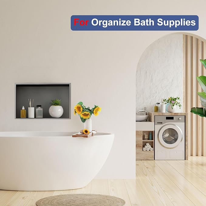 Shower Niche, Stainless Steel Elegant Bathroom Niche, No Tile Needed Recessed Shower Shelf Organizer for Storage
