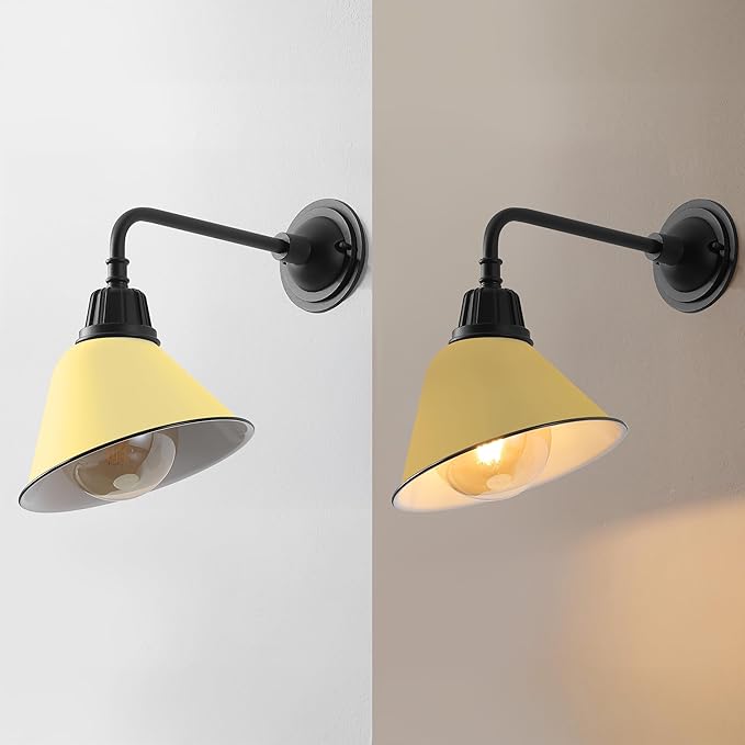 JONATHAN Y JYL7612H Croydon 9.63" 1-Light Farmhouse Industrial Indoor/Outdoor Iron LED Gooseneck Arm Outdoor Sconce for Entryway Lobby Kitchen Bathroom Bedroom Living Room Hallway, Matte Yellow