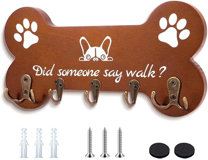 PROOTORBone Shape Dog Leash Holder for wall Mount and Storage Organizer, 11.8'' x 5.9'' x 3.7 - Coat Rack with 5 Hooks Cute House Warming Gift for Dog Lovers, Door and Bedroom Decor