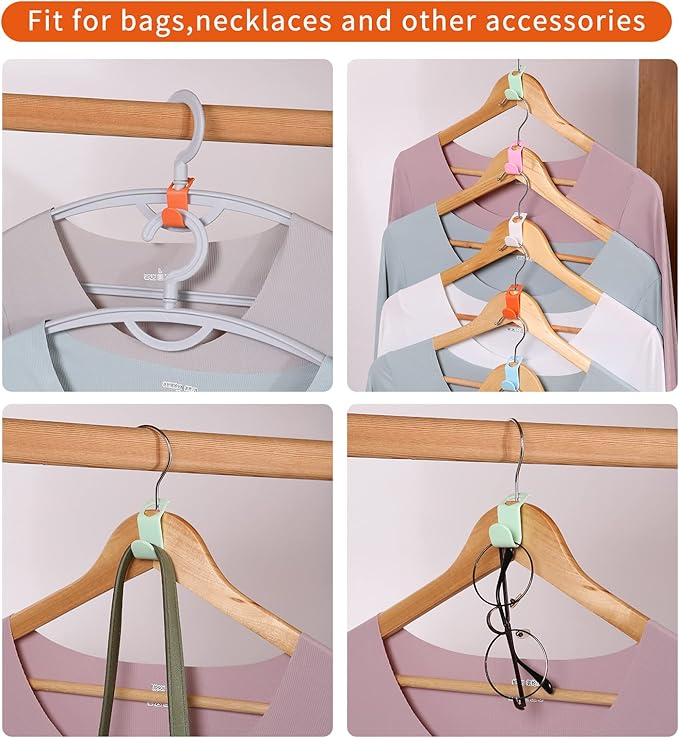 SLMT Space Saving Hanger Extender Hooks - 200PCS, Fits Plastic, Velvet, Wooden, Wire & Heavy Duty Hangers Closet Organizer