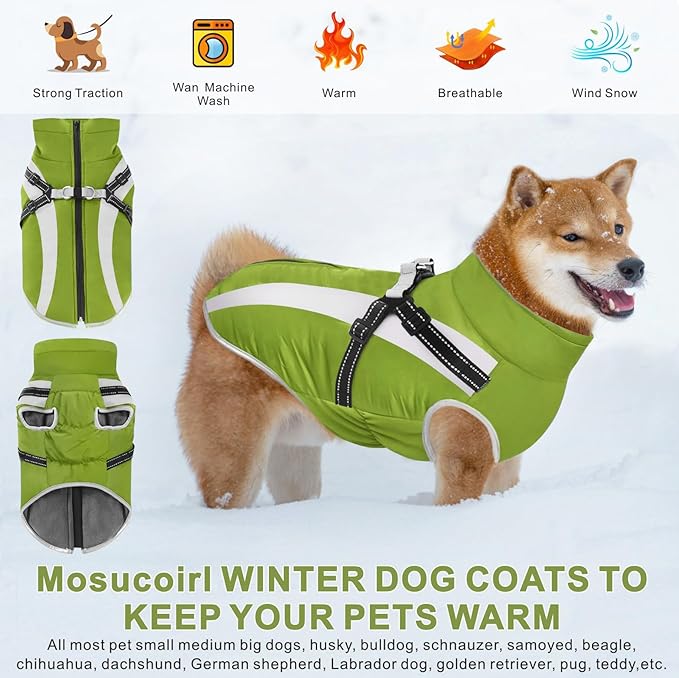 Mosucoirl Warm Dog Coats Vest, Waterproof Dogs Jacket Reflective Fleece Pet Winter Cold Weather Coat Dogs Clothes Cozy Snow Jackets Outfits for Small Medium Large Dogs Puppy