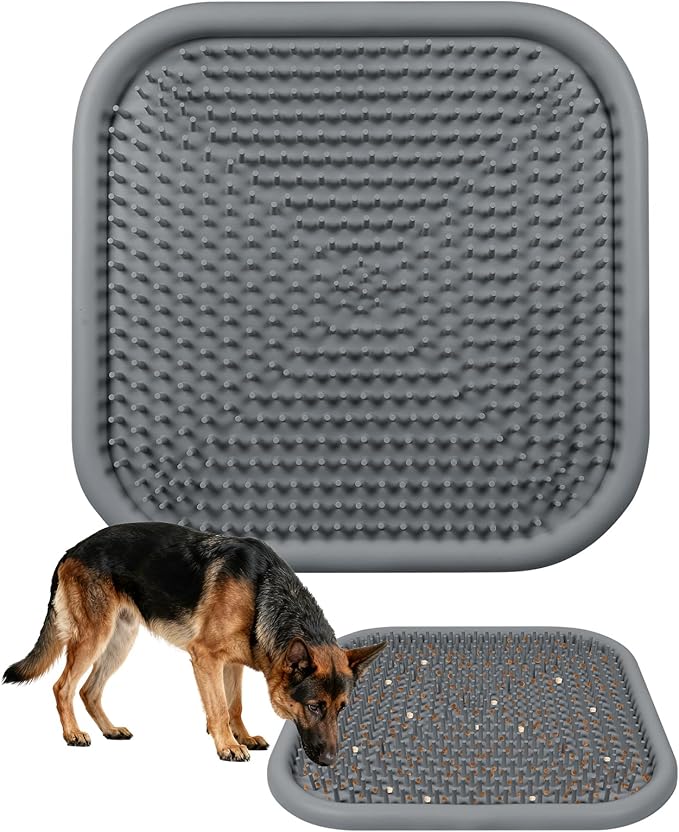 Snuffle Mat for Dogs, 23.6" x 23.6" Silicone Dog Feeding Mat Sniffing Interactive Feeding Game Encourages Natural Foraging Slow Feeder for Small/Medium/Large Dogs, Indoor & Outdoor (Grey)