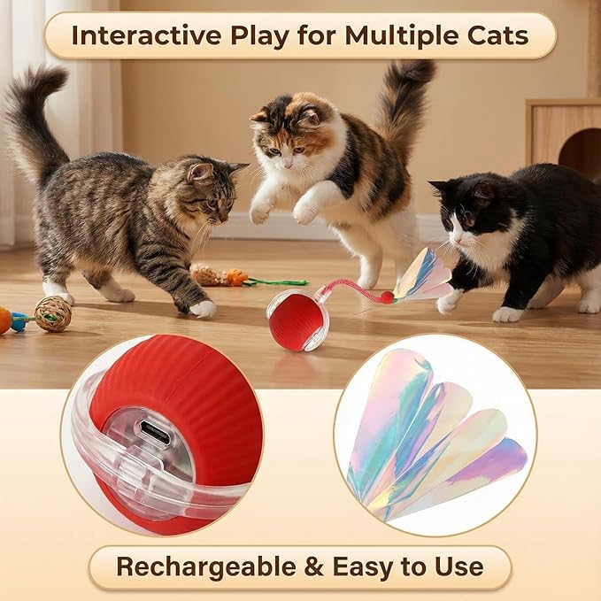 JBD Smart Cat Toy Ball Bundle - 2 Pack (Red & Green) - Interactive Automatic Rolling Balls for Indoor Cats - Day & Night Mode (Active & Silent)