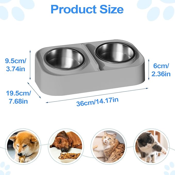 Cat Water and Food Bowl - Kitten Feeding Bowl Set, Slanted Non Slip Pet Feeder, Durable Food and Water Dish | Apartment City Living Home Travel for Apartment City Living Home Travel