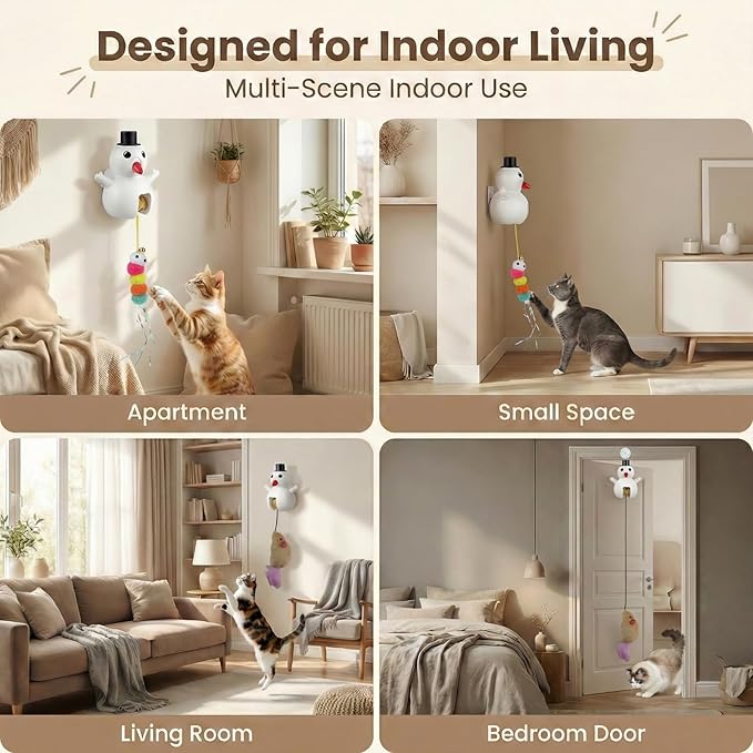 Luxelle Interactive Cat Toy for Indoor Cats, Automatic Hanging Cat Toy with 6.5ft Retractable Elastic Cord, Motion & Laser Play Modes, USB Rechargeable, Wall & Door Mount Toy