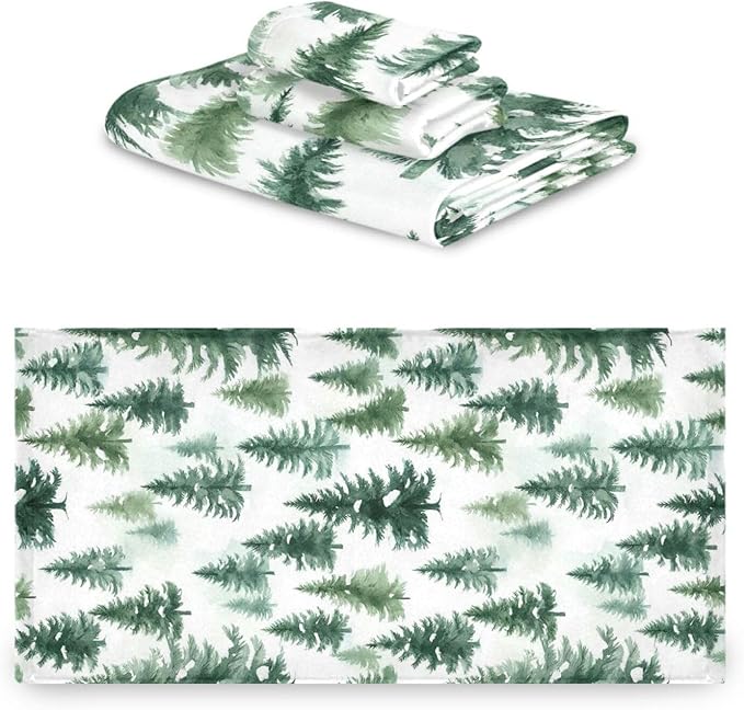 Pfrewn Christmas Winter Towels Set of 3 Woodland Rustic Forest Pine Trees Bathroom Towel Soft Absorbent Bath Hand Towels Washcloth Guest Towel Sets Xmas Holiday Decor