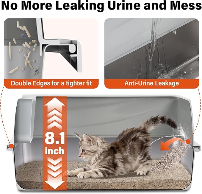 Stainless Steel Litter Box with Lid,Metal Kitty Litter Box,Kitten Litterbox for Small Cats,Non-Stick,Odor-Free,Easy to Clean,Include Litter Mat &Scoop,17.5x13.6x8in