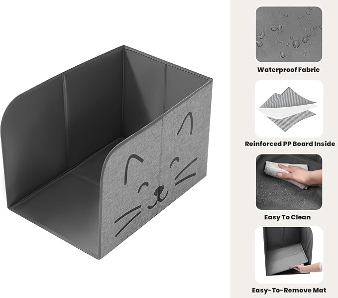 Beveetio Anti-Leakage Cat Litter Box Enclosure Splash Guard, High Side Cat Box Enclosure, Large Pee Shield for Litter Pan with Removable Mat & 2 Scoop Hooks, Easy to Clean, 24"L X 16.14" W X 16.14"H
