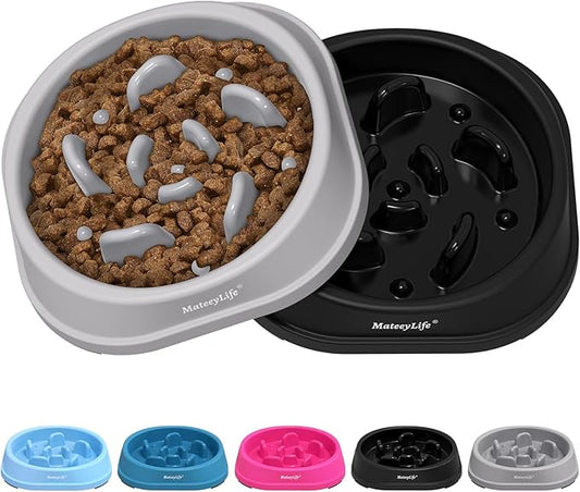 MateeyLife Small Slow Feeder Cat Bowls 2PCS, Anti-Choking Puzzle Cat Food Bowls, Anti-Slip Interactive Dog Feeding Slow Down Eating, Bloat Stop Maze Dishes Dog Feeder for Small Breeds 1 Cup Gray&Black