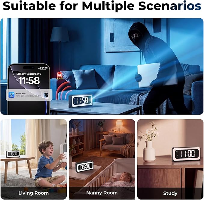 2K Clock Camera, 5G & 2.4G WiFi Indoor Pet Nanny Cameras with Alarm for Home, Full Color Night Vision, Human Motion Detection, Local SD Storage