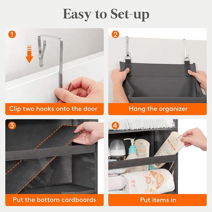 Lifewit 1 Pack Over the Door Organizer, Clear Window Hanging Storage with 4 Side Pockets, Anti Tilt 40 lbs Load Behind Door for Pantry, Nursery, Bathroom, Bedroom, Dorm, 10 Section, Gray