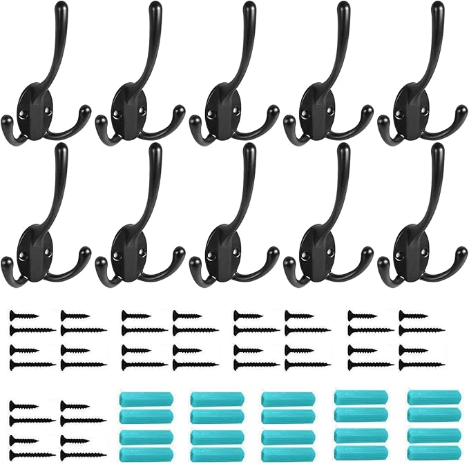 Wall Mounted Coat Hooks 5 Pack Heavy Duty Black Hardware Robe Hooks Decorative for Single Hanging Coats Towel Cubicle Classroom Kitchen Bath Backpack Hat Hook
