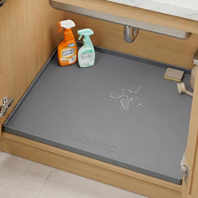 Extra Thick Silicone Mat Waterproof with Raised Edge 22" x 19", Under Sink Mat for Kitchen & Bathroom, Kitchen Cabinet Liner, Multi-Purpose for Storage & Protection, Gray