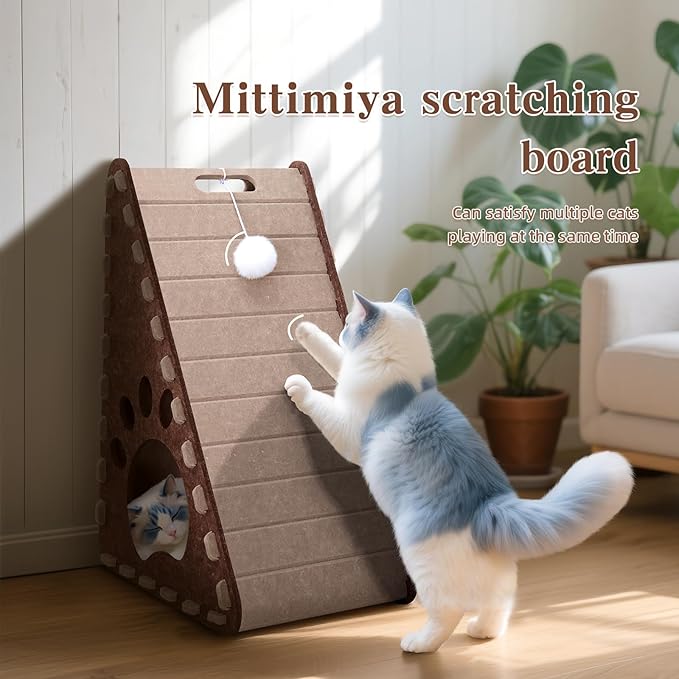 Cat Scratcher, Triangle Felt Cat Scratcher(Cat House), Vertical Integrated 3 in 1 Ramp Vertical Felt Cat Board(Brown Gray)