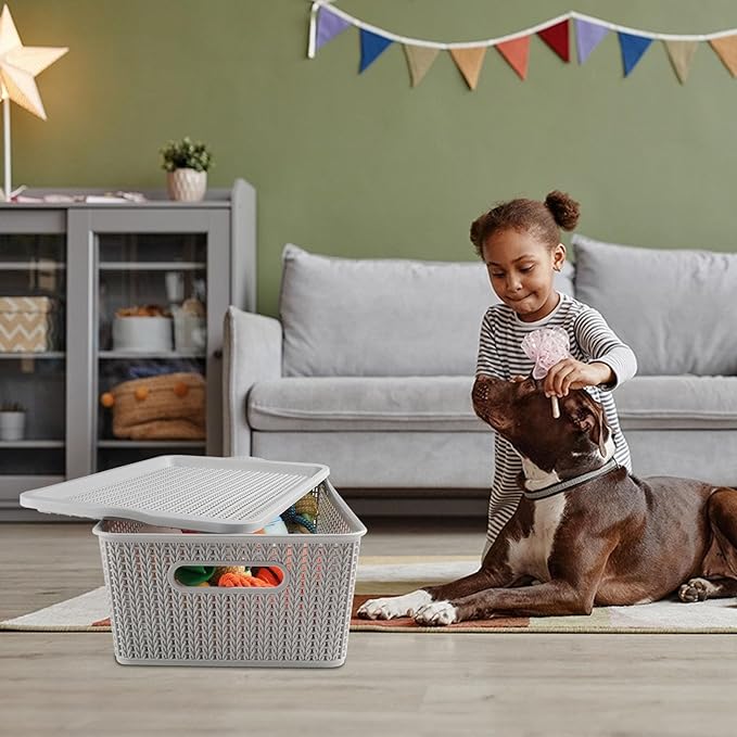 Geyecete Dog toy basket storage bins Stackable Plastic Pantry Bins with Lids Storage Basket torage bins with lids Pet/Pet Toy Storage Bin Doy Toy Box
