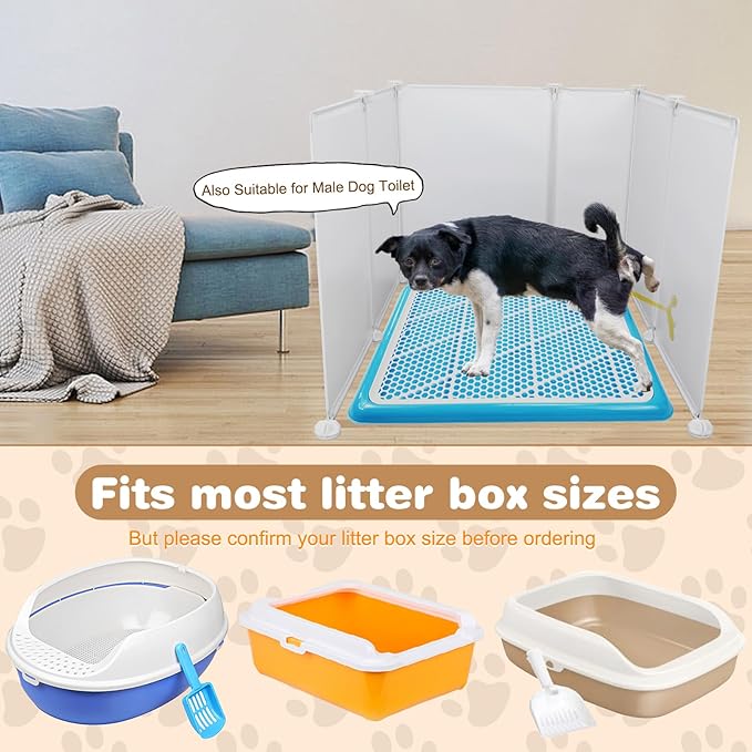 FHTONGE 2 Pack Cat Litter Box Enclosure Splash Guard, Extra Large Pee Shields for Low Sided Box Wall Protector, Spill Proof Privacy Screen for Open Top Pan