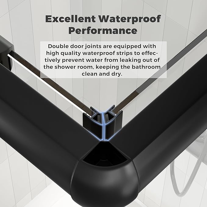 DELAVIN 36.in W x 36.in L x 75.in H Shower Enclosure, SGCC Clear Tempered Double Sliding Shower Door with Explosion-Proof Film, Corner Shower Glass Enclosure In Matte Black (Shower Base Not Included)