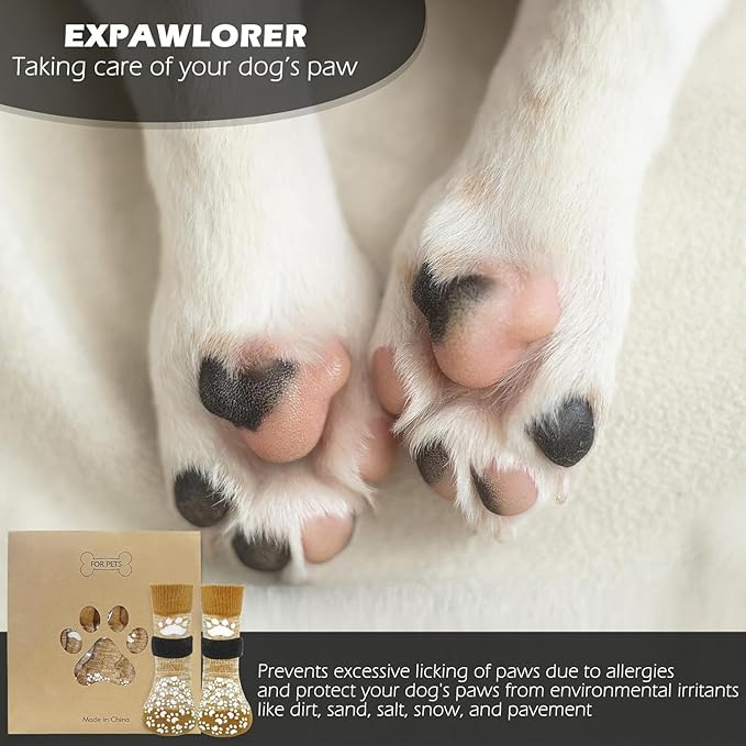 EXPAWLORER 6PCS Anti-Slip Dog Socks to Prevent Licking Paws,Dog Shoes for Hot Pavement,Best Paw Protector Traction Control on Hardwood Floor,Dog Booties for Puppy Small Medium Large Senior Dogs