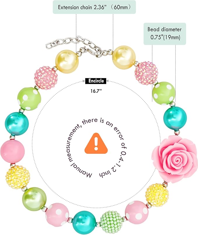 Hosiwei Princess Bubblegum Dog Collar Necklace, Chunky Beads (19mm) with Flower Charm Pet Collar | Adjustable Sparkling Pet Jewelry Accessory for Dogs, Daily Wear & Costume Parties (14-18 in)