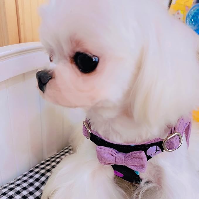 Puppytie No Pull Small Dog Harness with Multifunction Dog Leash,Lightweight Soft Adjustable No Choke Escape Proof Pet Harness Vest Pet Harness Vest,Polka dots Taro Purple,S