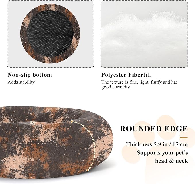 Brown Grey Mottled Pattern Pet Dog Beds Calming Anti Anxiety fluffier Calming Bed for Medium Size Pets Supplies