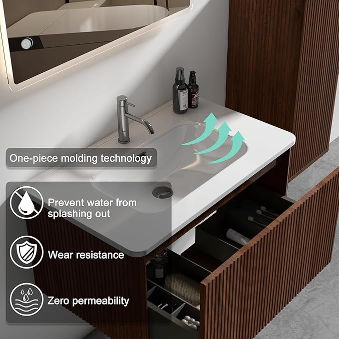 Bathroom Vanity with Sink,Large Storage Wall Mounted Floating Bathroom Vanity with Overflow for Modern Bathroom, One-Piece Sink Basin Minimalist Bathroom Sink Cabinet KD