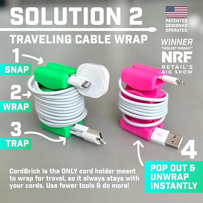 CordBrick Stocking Stuffers for Adults Cord Management Weighted Cord Holder Cable Wrap Phone Stand - Multiuse Gadget Organizer for Nightstand, Desk. Gift for Men, Durable Silicone. 6pk Green