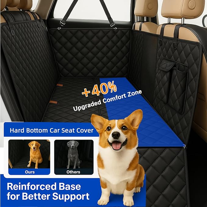Dog Car Seat Cover for Back Seat, Hard Bottom Back Seat Extender for Dogs, Waterproof Dog Hammock for Car, Heavy Duty Dog Bed for Car, Car Dog Cover Back Seat, Non-Slip Pet Protector