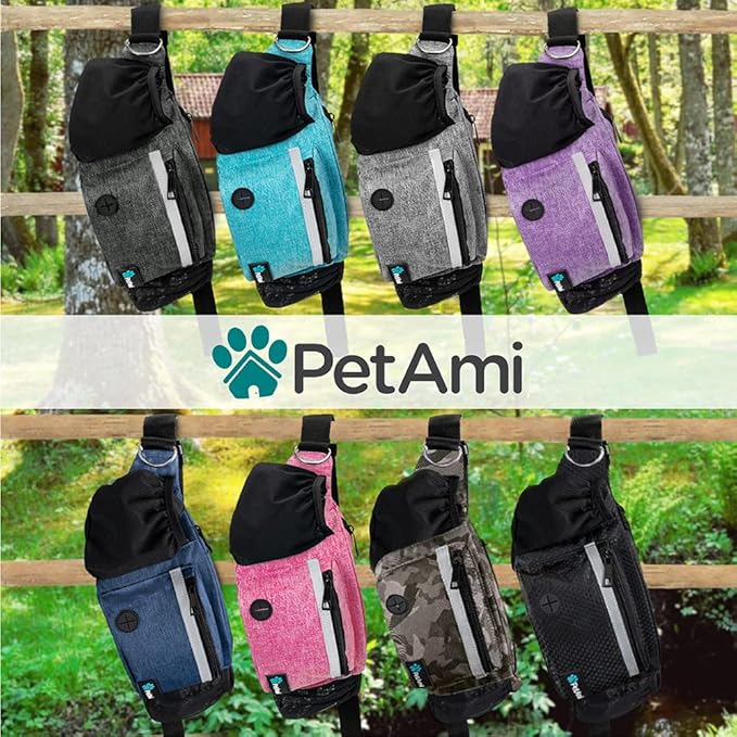 PetAmi Dog Fanny Pack, Treat Pouch for Dog Walking, Training, Built in Poop Bag Dispenser, Water Bottle Holder, Collapsible Bowl, Pet Treat Waist Belt for Hiking, Running, Kibbles (Pink)