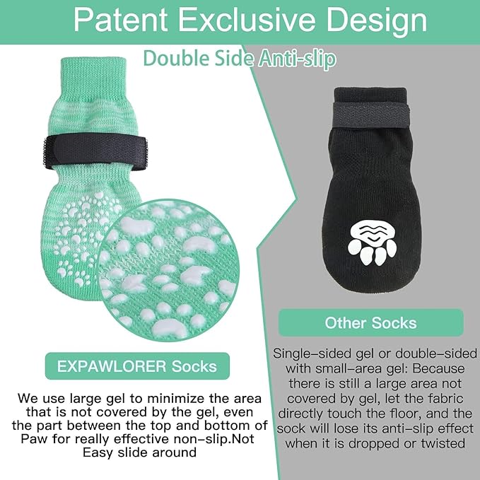 EXPAWLORER 6PCS Anti-Slip Dog Socks to Prevent Licking Paws,Dog Shoes for Hot Pavement,Best Paw Protector Traction Control on Hardwood Floor,Dog Booties for Puppy Small Medium Large Senior Dogs