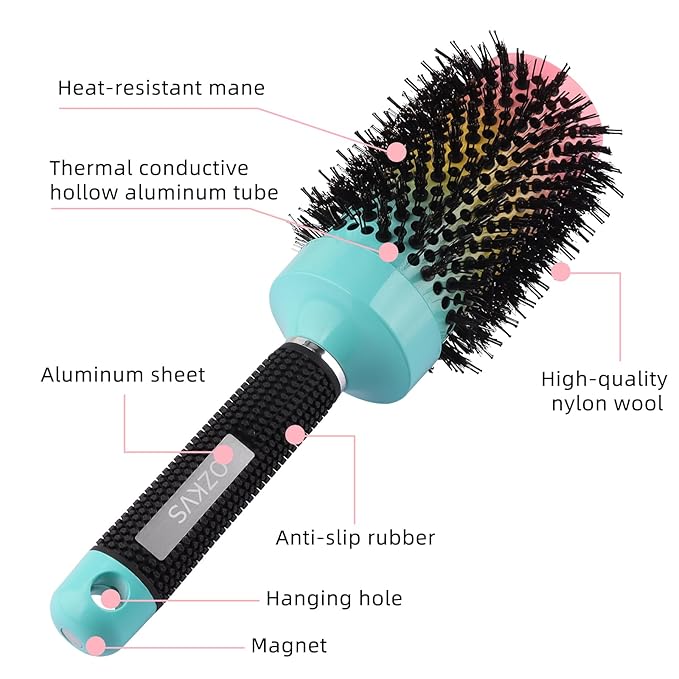 Round & Paddle Brush Set, 4 Piece Boar Bristle Brush Set for Fine & Thick Hair, Blow Drying for Women & Men, Curl Defining & Wet Hair
