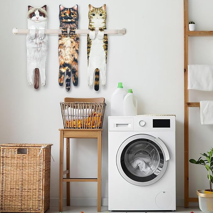 PAT JUUMG Funny Cat Hand Towels for Bathroom Kitchen Decor, Cute Decorative Hanging Face Towels,Super Absorbent Soft, Housewarming Gift, Cat Lovers Gifts for Women