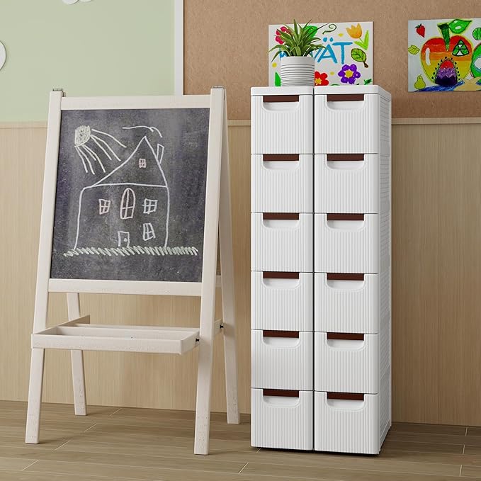POWERSTONE 6-Drawer Plastic Rolling Storage Cabinet, Narrow Organizer Cart with 4 Wheels, Space-Saving Slim Mobile Utility Cart for Bedroom, Bathroom, Office & Classroom