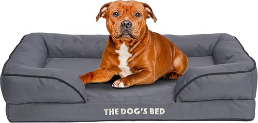 The Dog’s Bed, Orthopedic Standard Foam Waterproof Dog Bed with Standard Support, Large Grey with Black Trim, Waterproof, Supportive Dog Bed with Replaceable Covers