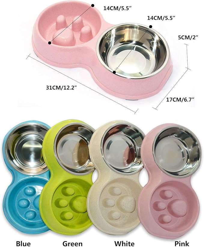 Dog Slow Eating & Drinking Bowl,Stainless Steel Interactive Slow Feed Dog Bowl for French Bulldog,Slow Down Eating Eco-Friendly pet Bowl for Frenchie (Pink)