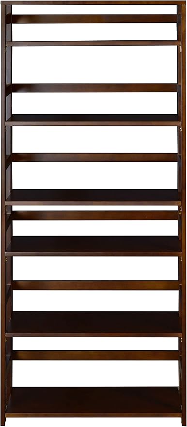 Niche Flip Flop 67 Inch Folding 6-Shelf Bookcase, No Tools Assembly, Sturdy Solid Wood, Easy Setup, Space-Saving Bookshelf for Home, Office, Dorm, Living Room, Bedroom, Mocha Walnut Finish