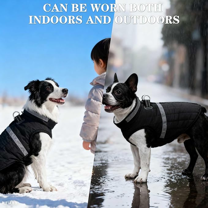 EXPAWLORER Dog Winter Coat Jacket, Thick Warm Waterproof Reflective Puppy Snowsuit With Harness Buit In, Pet Fleece Vest Soft Turtleneck With Zipper Cold Weather For Small Medium Large Dogs - Black, S