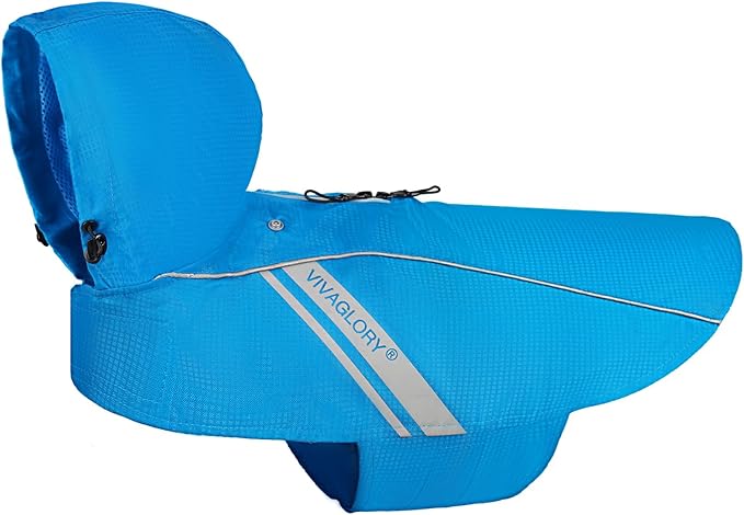 VIVAGLORY Wetoff Dog Raincoat, Rain Coat for Dog All Seasons Adventure, Rain Jacket with Harness Hole & Hood, Reflective Lightweight Waterproof for Doggy & Puppy, XS, Blue