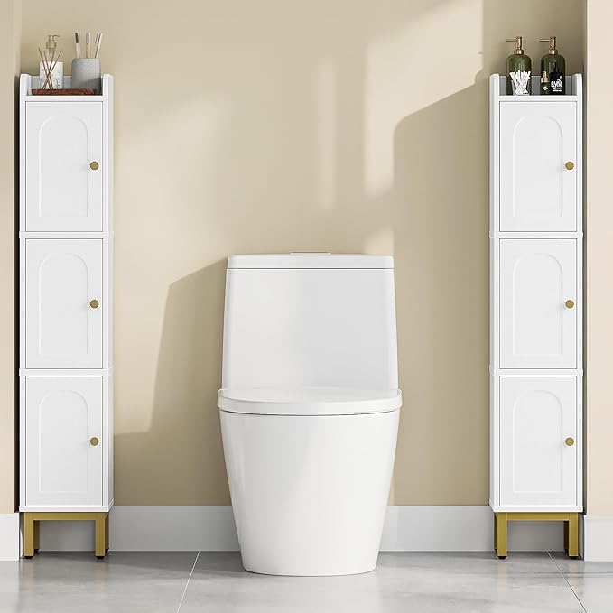 Slim Bathroom Storage Cabinet, Narrow Bathroom Organizers and Storage with 4 Adjustable Feet, Laundry Room Organization for Small Space, Kitchen, Living Room, 3 Doors White BC22313G