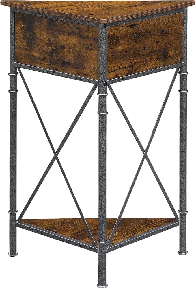 VECELO 3 tier Corner Table/Cabinet with Flip Door and Storage Shelves, Free-Standing Organizer for Compact Space in Living Room/Study/Lobby/Bedroom,Industrial