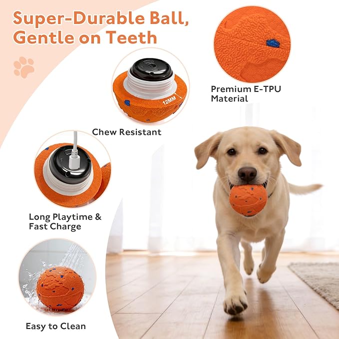 Smart Interactive Dog Toy, Pet Ball Toys Automatic Moving Bouncing and Rotating, Interactive Cat Toy for Indoor Cats, Rechargeable Touch Activated Kitten Toy with Dual Motion Butterfly & Feat