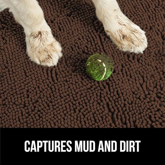GORILLA GRIP SoakSTOPPER Dog Door Mat, 36x24 Machine Washable Rug Absorbent Doormat Captures Moisture Mud Dirt, Quick Dry Soft Chenille Entryway Rugs Indoor Entrance Mats for Dog Paws, Brown