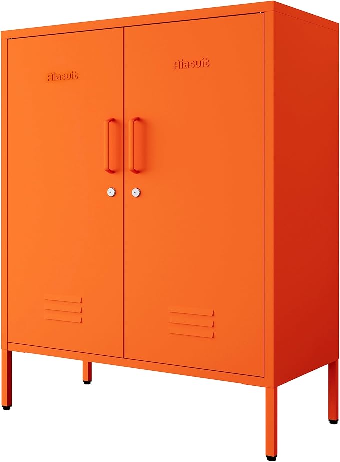 Orange Heavy Duty Metal Storage Cabinet, Multifunctional Lockable Cabinet with 3 Adjustable Shelves, Secure Industrial Organizer for Home Office School, Easy Assembly, 40" H x 31.5" W x 15" D