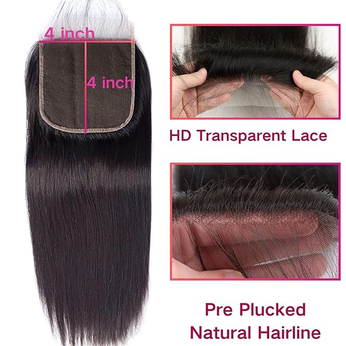 Selina 4x4 Hd Lace Closure Brazilian Straight Human Hair Free Part Brazilian Virgin Hair Natural Black16 Inch